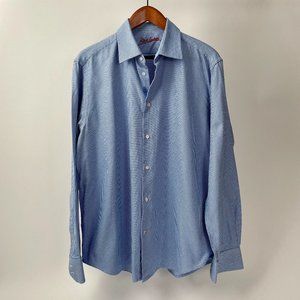 Robert Graham Blue And White Houndstooth Long Sleeve Button Up Shirt, Mens L/XL